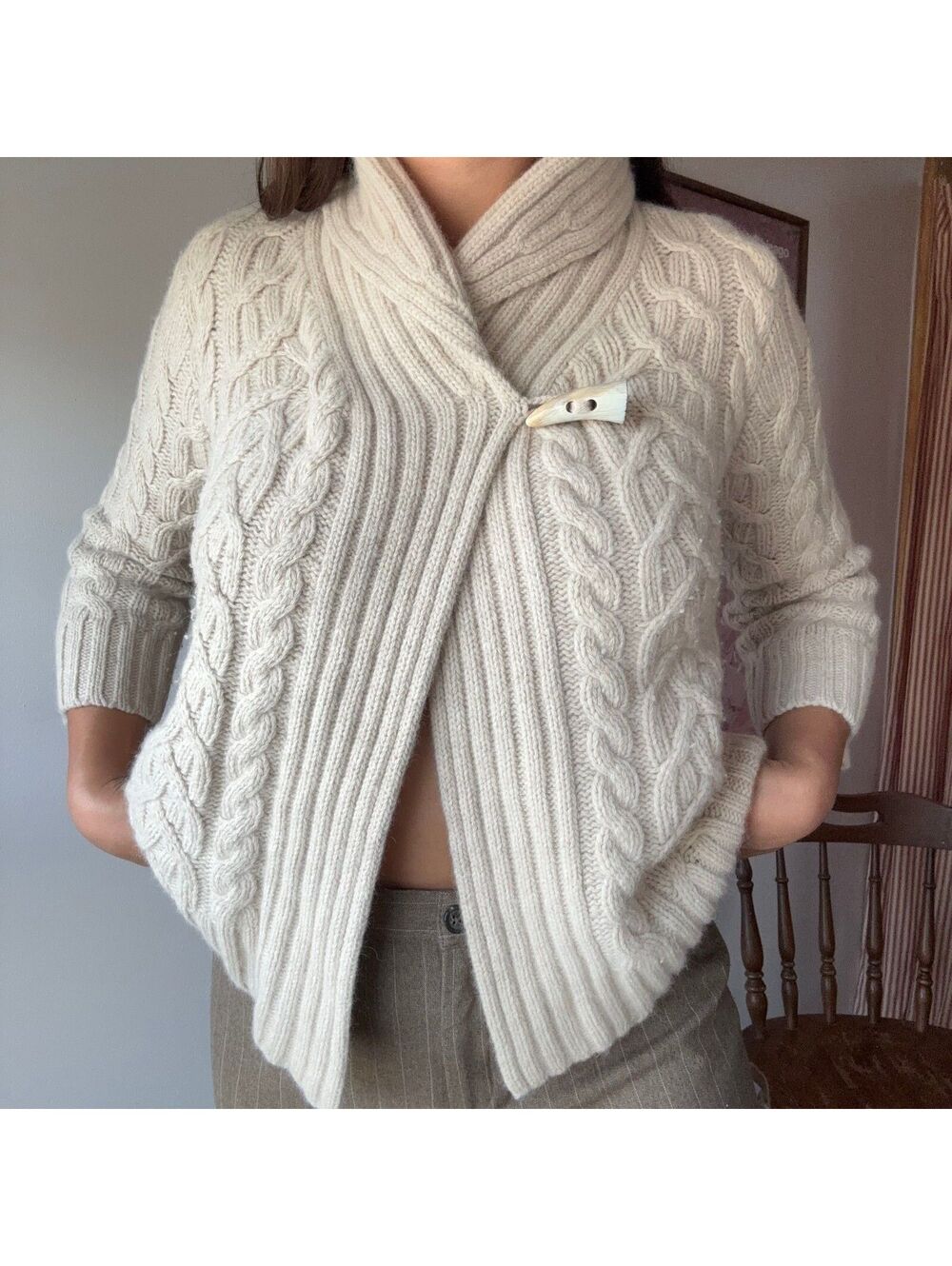 Lauren Ralph Lauren Cable Knit Wool Angora Sweater Cardigan XS